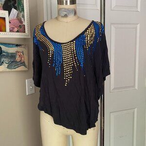 FREE PEOPLE Navy STUDDED Batwing Dolman Y2K Blouse Shirt *SMALL*